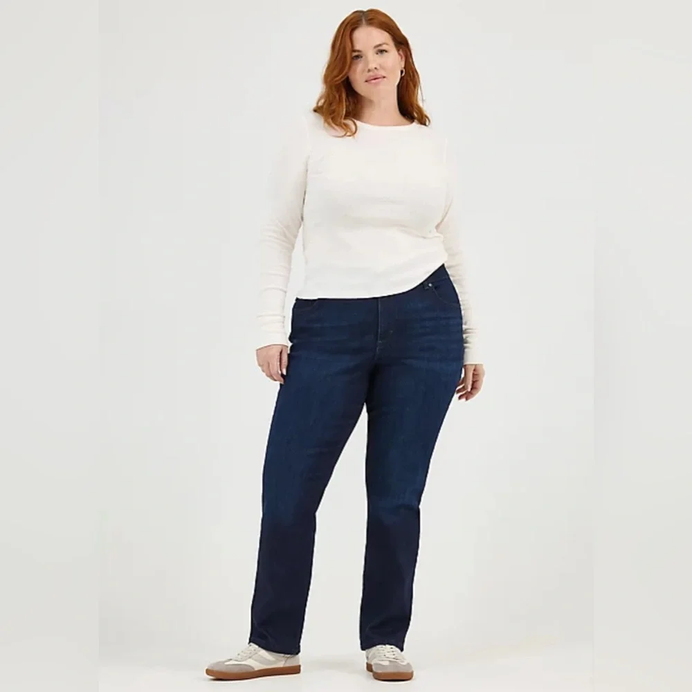 Lee Womens Relaxed Fit Straight Leg Jeans Mid Rise Stretch Dark Blue Plus Sz 30L